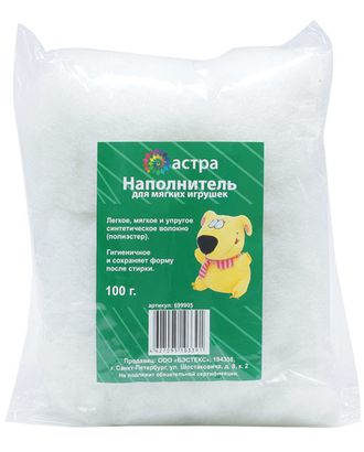 Наполнитель для мягких игрушек в пакетах по 100 гр., 'Астра' арт. АРС-22921-1-АРС0001019084 Наполнитель для мягких игрушек в пакетах по 100 гр., 'Астра' арт. АРС-22921-1-АРС0001019084