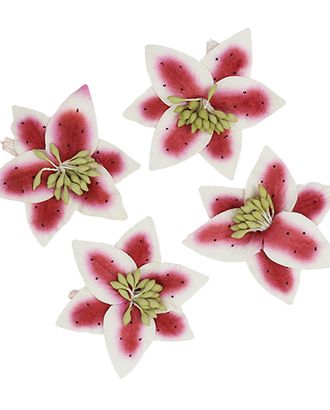 Купить Бутоньерки для флористики Цветы лилии, набор 4 шт, диам 5 см (SCB291104 красно-белые) арт. АРС-27920-1-АРС0001154225 оптом в Новочеркасске