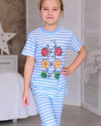 Костюм детский из футболки и бридж Fruits & bikes голубой арт. АМД-1010-1-АМД17927484.00001 Костюм детский из футболки и бридж Fruits & bikes голубой арт. АМД-1010-1-АМД17927484.00001