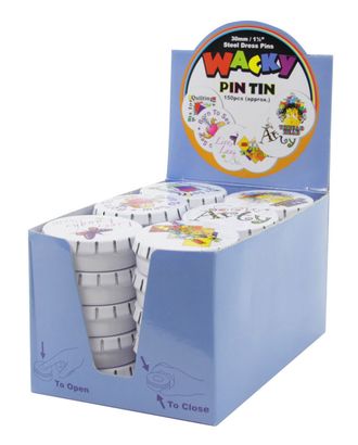 Булавки - гвоздики "WACKY PIN TIN" в жестяных круглых коробочках (30 шт) , картонный дисплей арт. ГЕЛ-2471-1-ГЕЛ0060830 Булавки - гвоздики "WACKY PIN TIN" в жестяных круглых коробочках (30 шт) , картонный дисплей арт. ГЕЛ-2471-1-ГЕЛ0060830