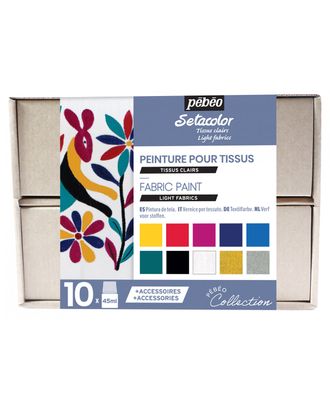 Купить Художественные Контуры "PEBEO" Набор красок Setacolor Light Fabrics "Коллекция" для светлых тканей с аксессуарами 10 цв. 45 мл 758483 арт. ГММ-100743-1-ГММ074432050374 оптом в Бресте