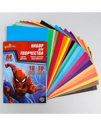 Купить Набор «Герой» А4: 10 листов цветного одностороннего мелованного картона, 16 листов цветной двусторонней бумаги «Человек-паук» арт. СМЛ-229931-1-СМЛ0004979444 оптом в Гомеле