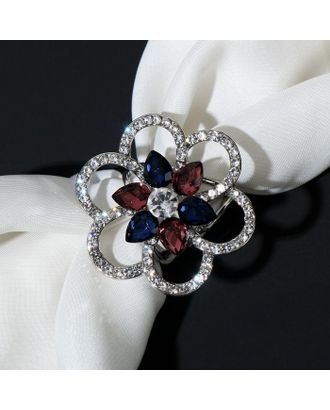 Купить Кольцо для платка "Цветок" дуо, цветное в серебре арт. СМЛ-210997-1-СМЛ0007114064 оптом в Петрозаводске