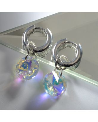 Купить Серьги со съёмным элементом "Трансформер" круглый кристаллик, цвет радужный в серебре арт. СМЛ-214519-1-СМЛ0007141458 оптом в Гомеле